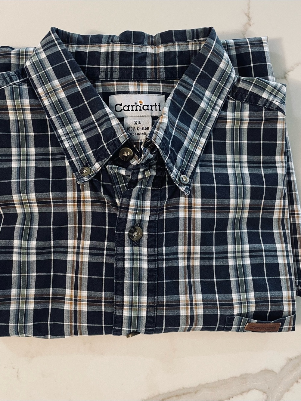 Carhartt Plaid Button-Down Shirt in Navy, Cream & Brown